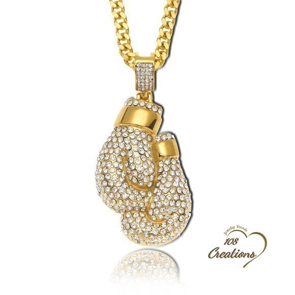 108 Creations Accessories Iced Out Large Boxing Gloves Pendant